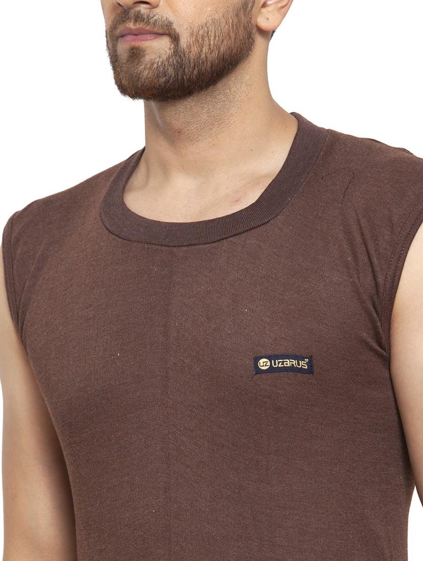 men solid brown cotton sleeveless thermal set - 20501939 - Standard Image - 2