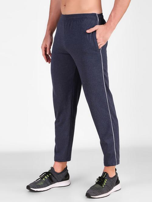 men blue cotton blend track pant - 20502163 - Standard Image - 0