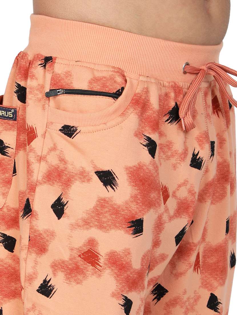 men peach cotton blend printed joggers - 20502245 -  Standard Image - 2