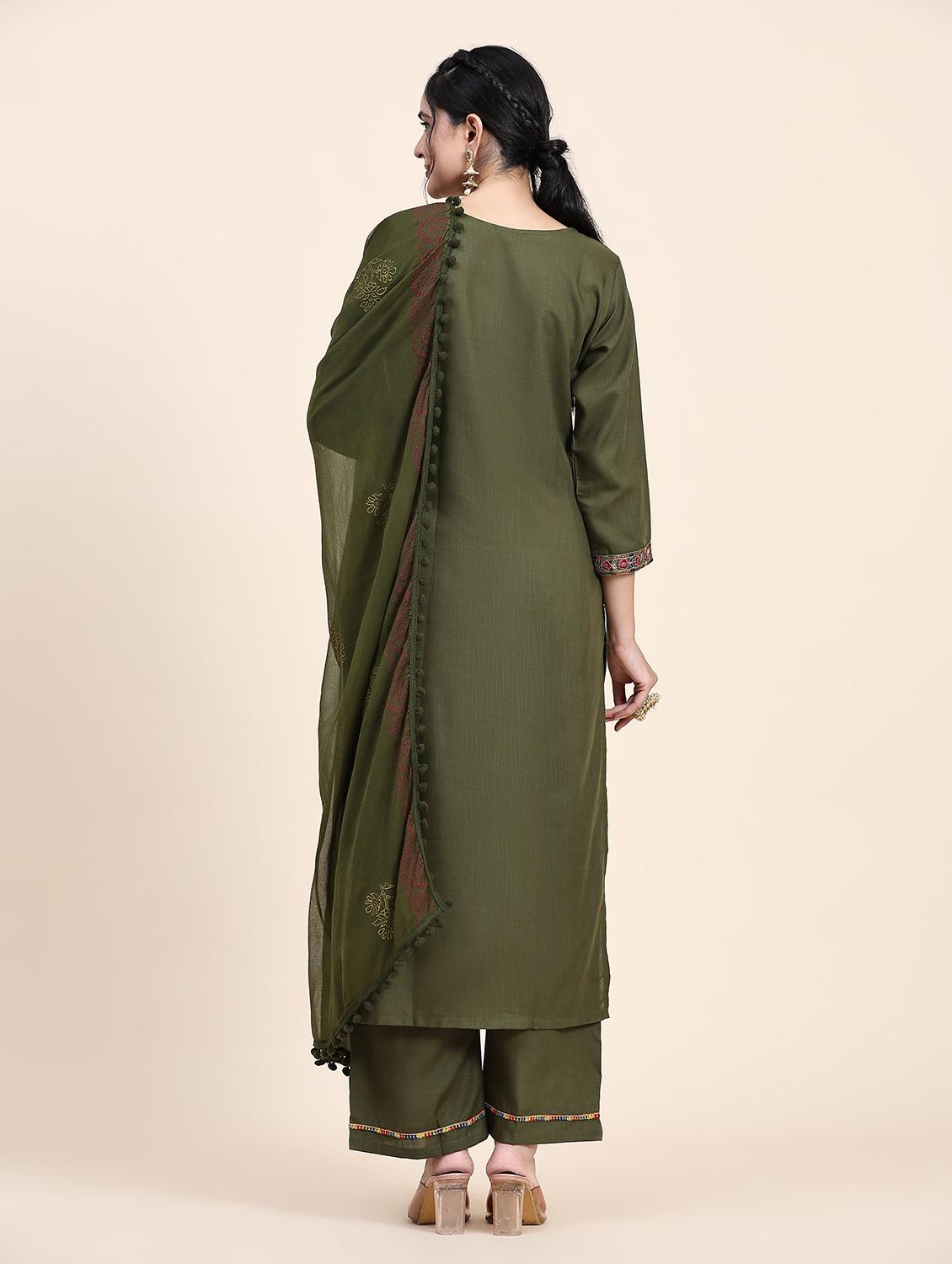 olive three quarter sleeve suit set - 20502616 - Standard Image - 2