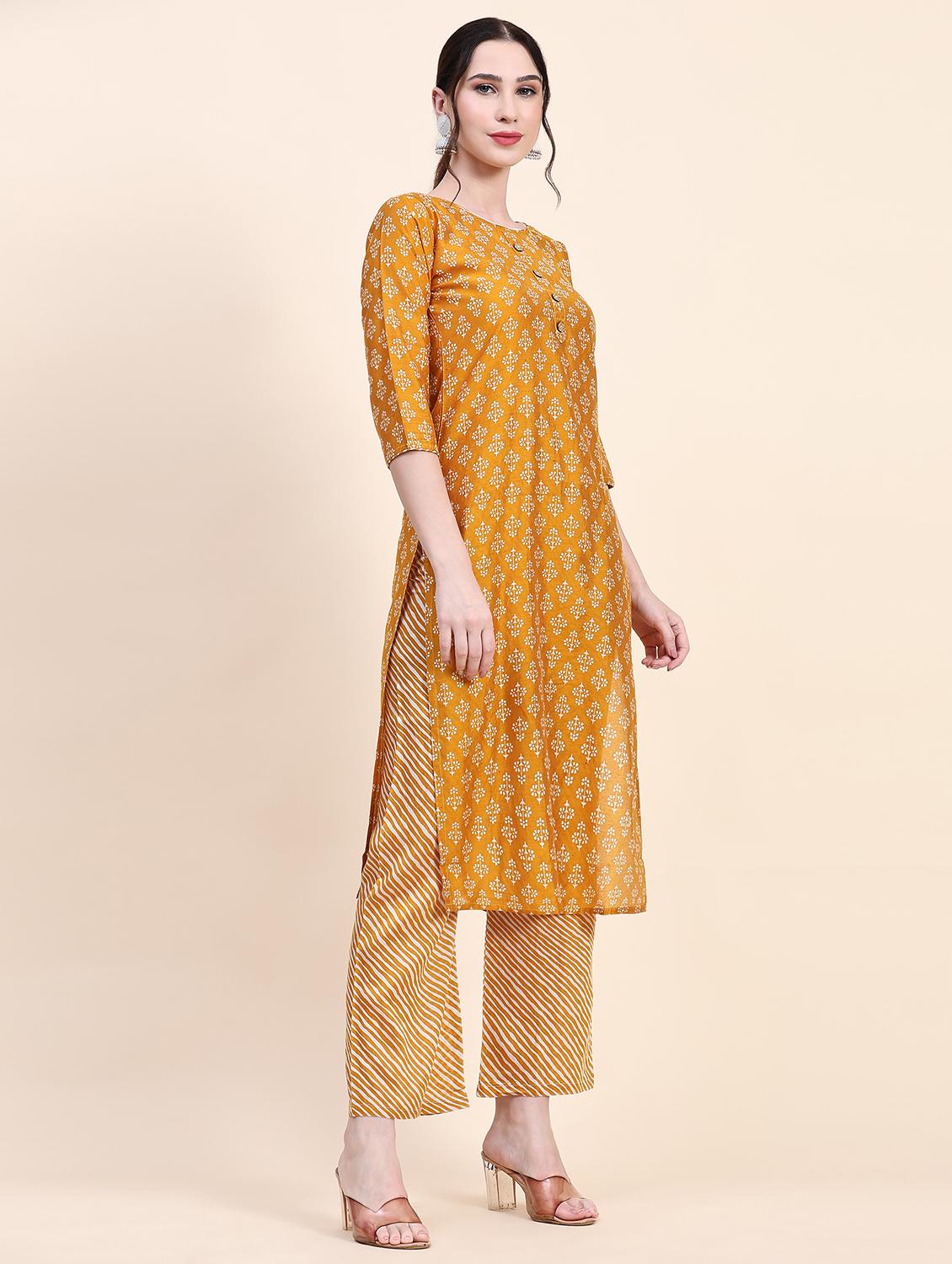 yellow cotton kurta pant set - 20502633 - Standard Image - 2