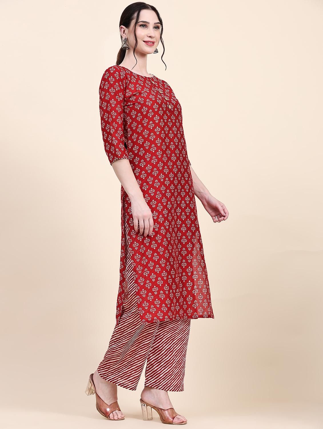 red cotton kurta pant set - 20502634 - Standard Image - 2