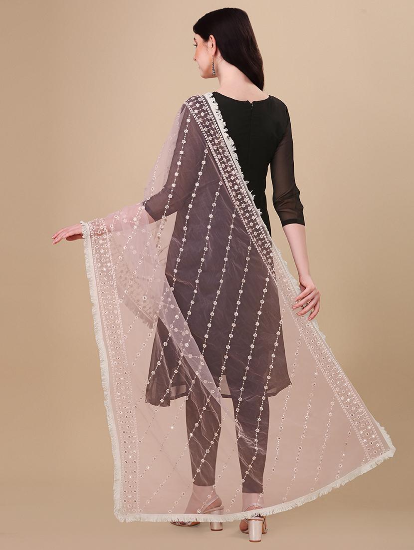 rosewater solid with work dupatta - 20502787 - Standard Image - 2