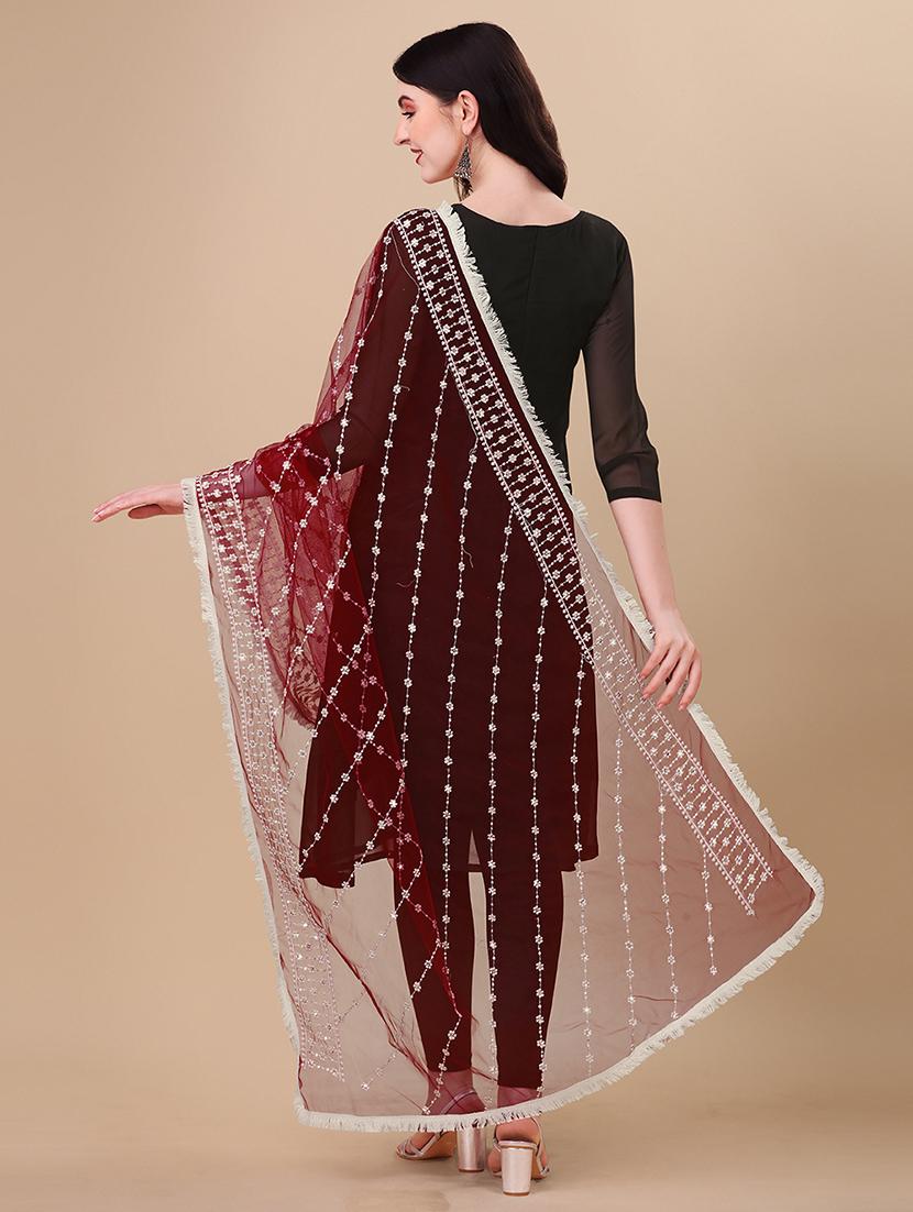 maroon solid with work dupatta - 20502811 - Standard Image - 2