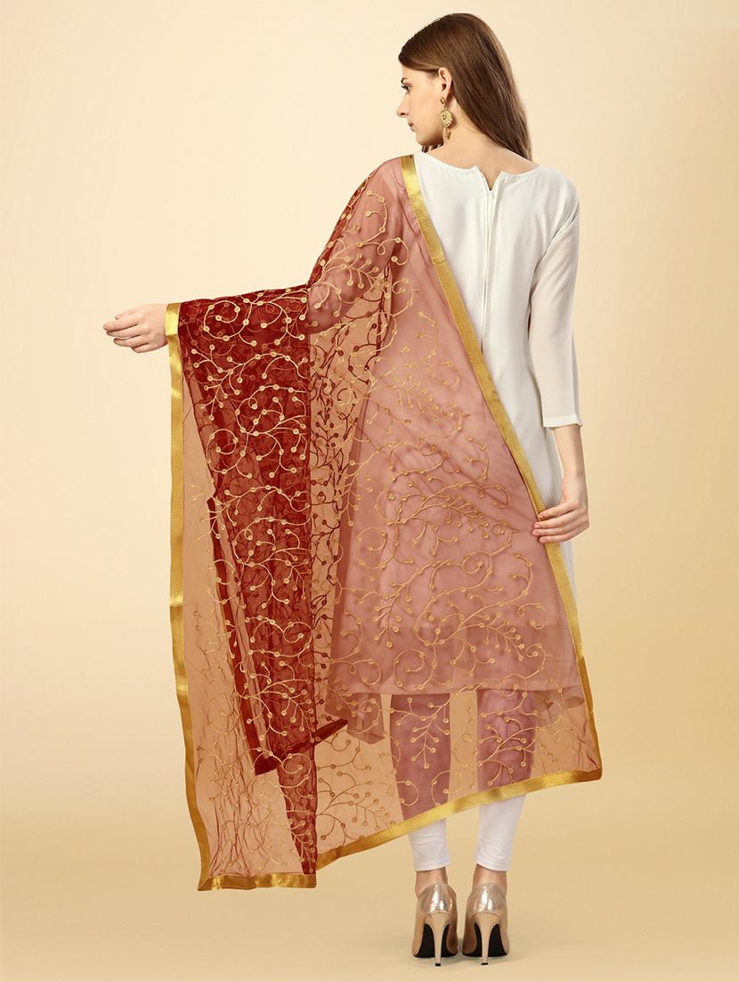 maroon solid with work dupatta - 20502822 - Standard Image - 2