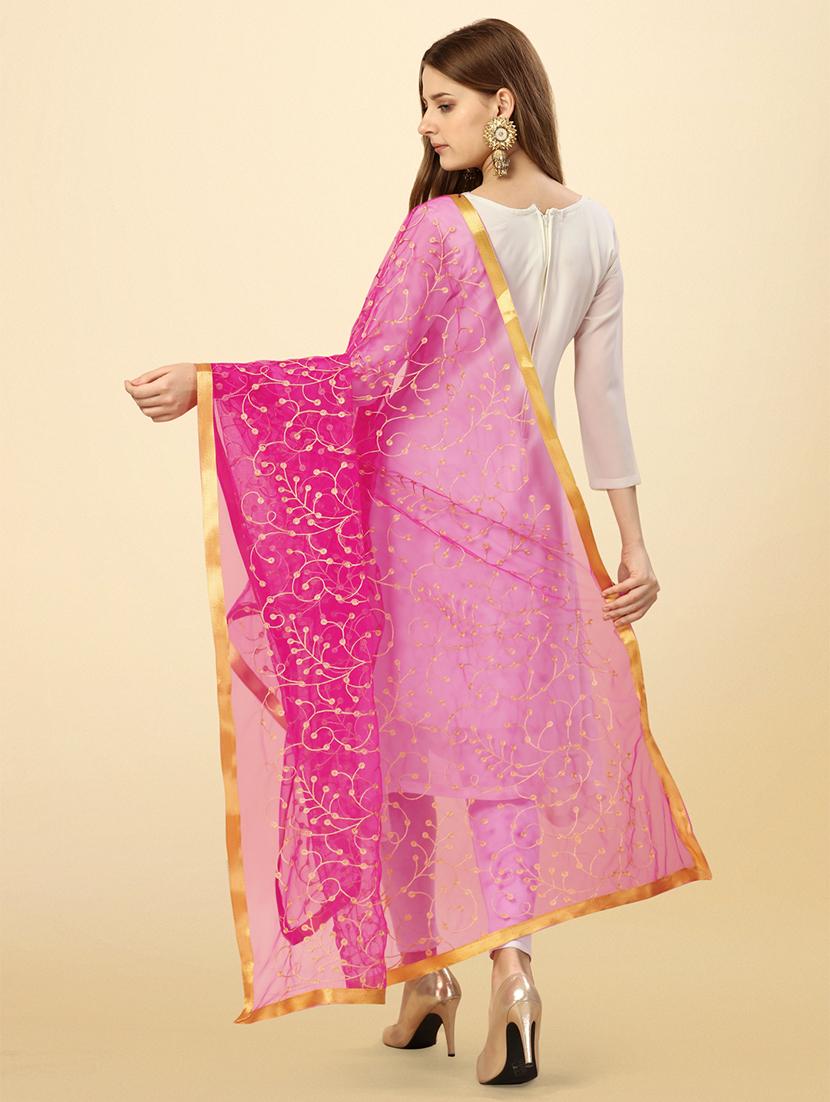 pink solid with work dupatta - 20502823 - Standard Image - 2