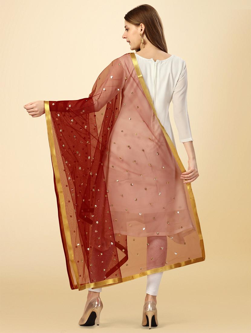 maroon solid with work dupatta - 20502829 - Standard Image - 2
