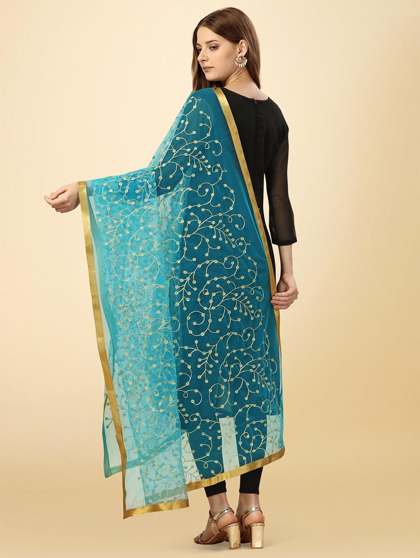 turquoise solid with work dupatta - 20502833 - Standard Image - 2