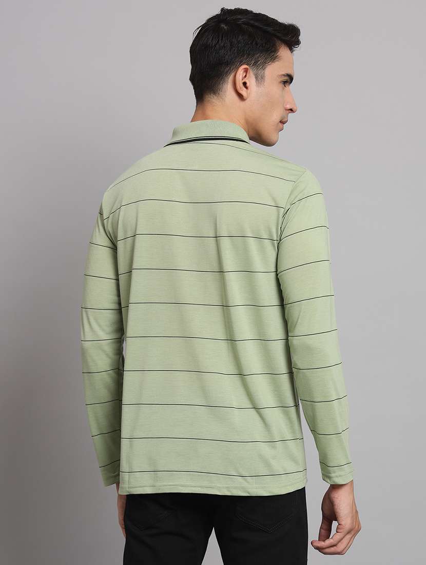 men striped neo mint cotton long sleeves polo t-shirt - 20502864 -  Standard Image - 2
