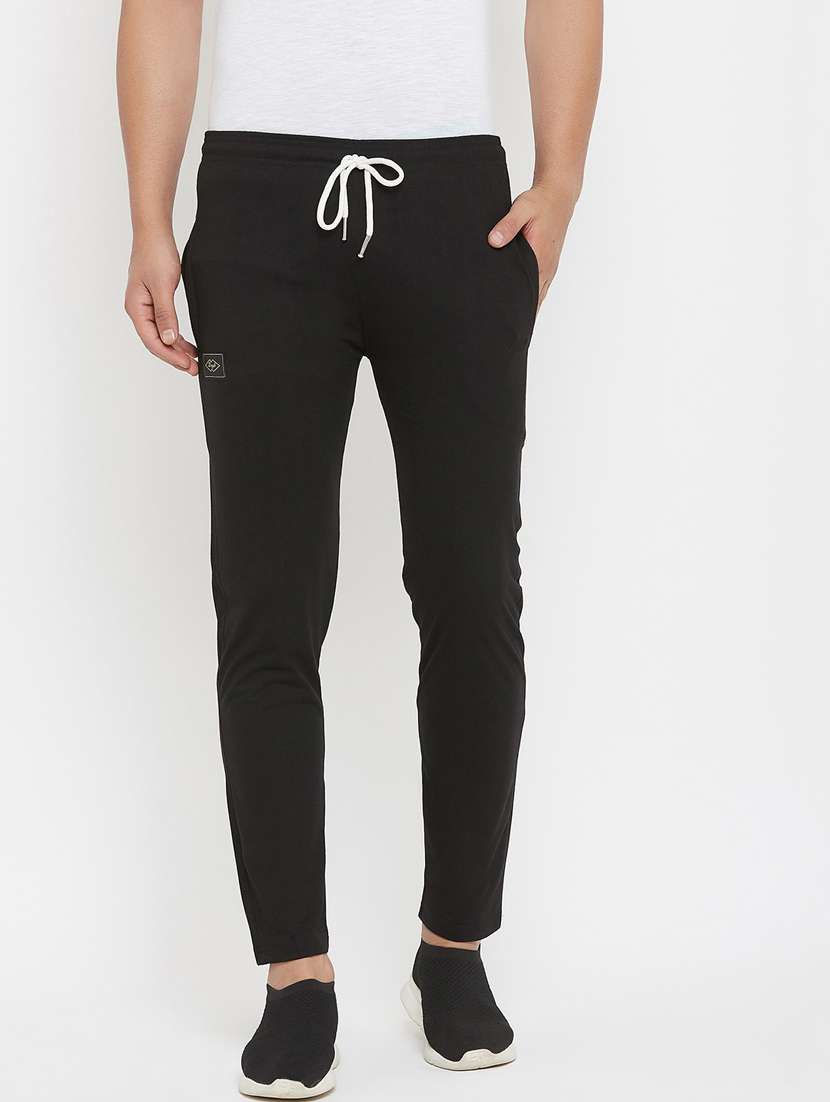 men solid cotton track pant