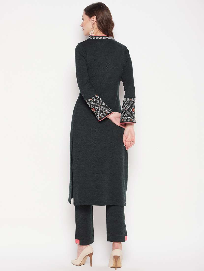 women long sleeve woollen kurta pant set - 20506616 - Standard Image - 2