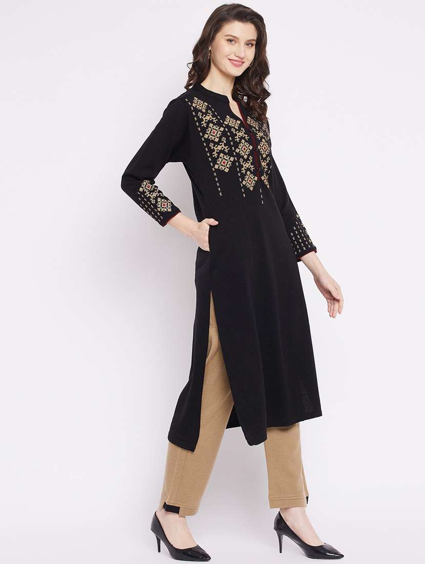 women black mandarin neck kurta pant set - 20506635 - Standard Image - 2