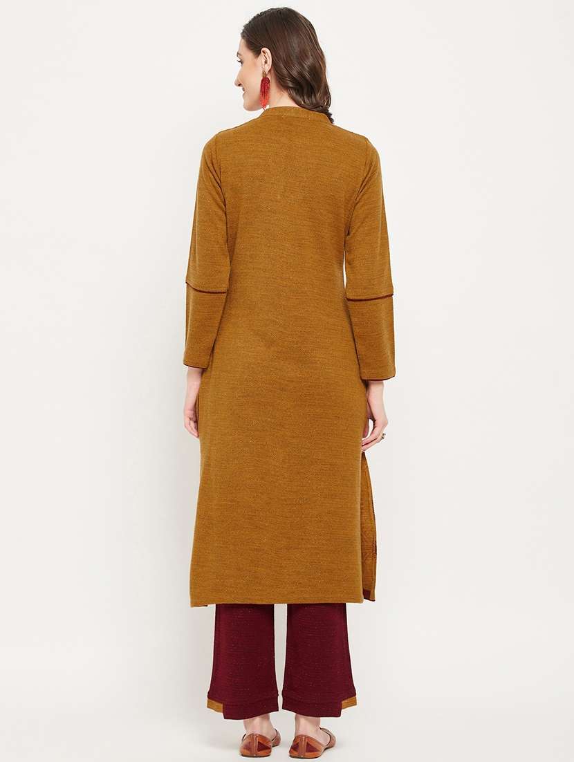 mustard long sleeve kurta pant set - 20506674 -  Standard Image - 2