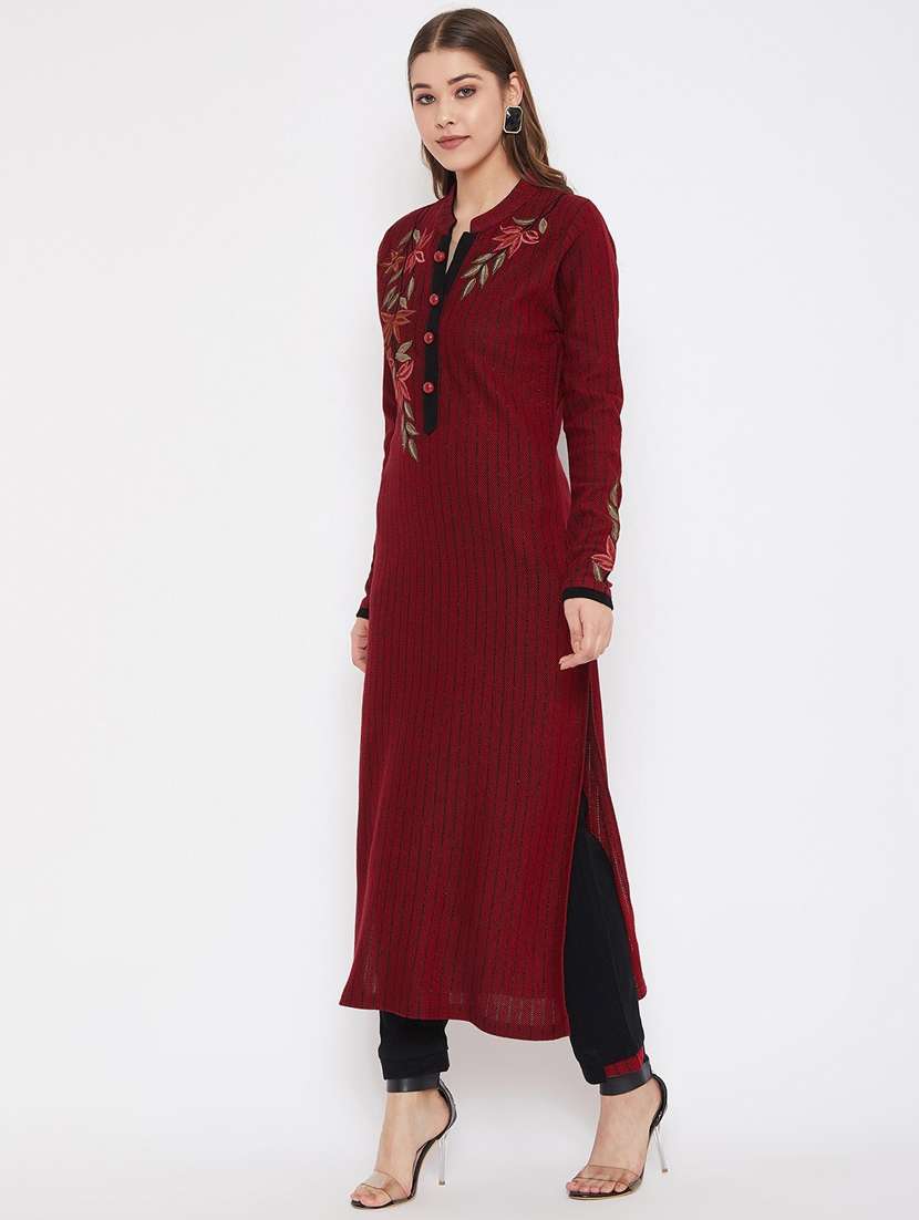 maroon long sleeve kurta pant set - 20506700 -  Standard Image - 2