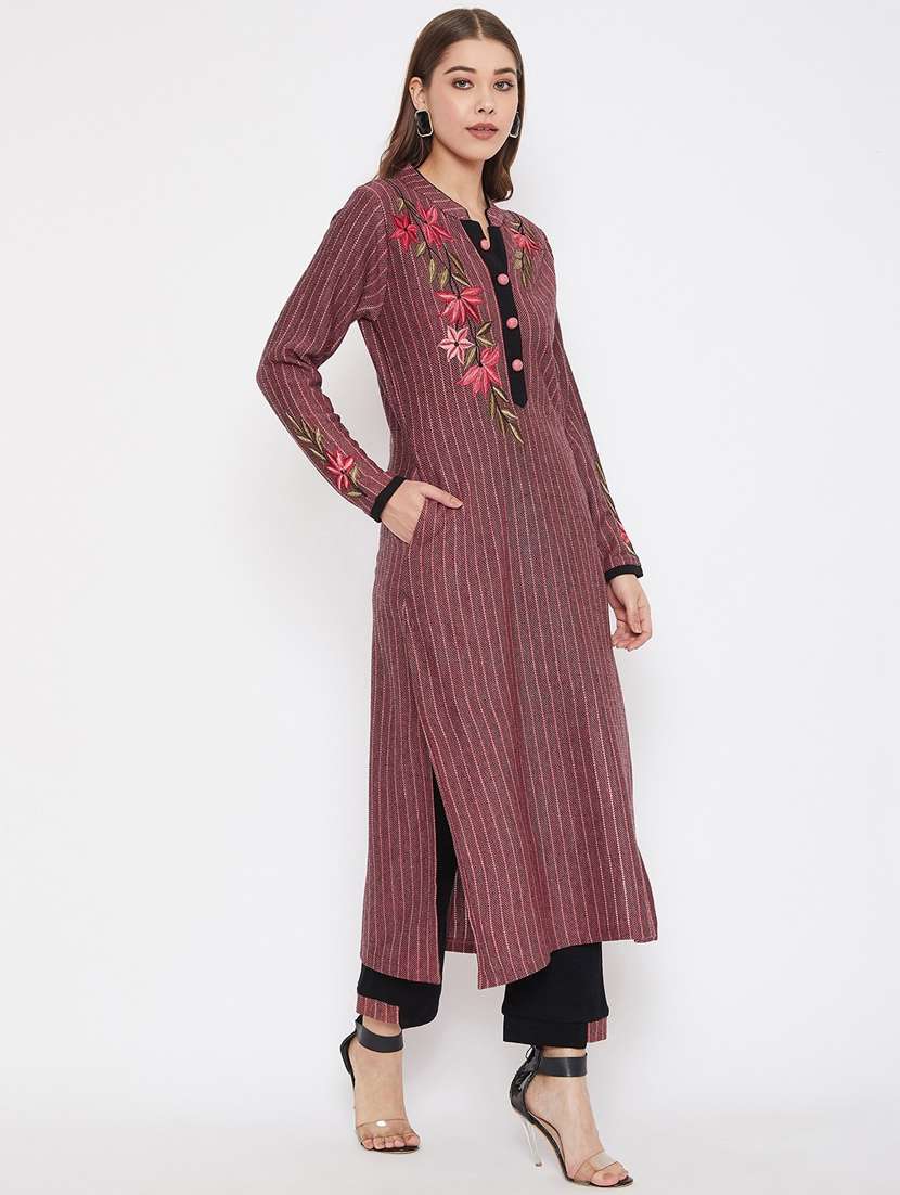 women long sleeve woollen kurta pant set - 20506702 -  Standard Image - 2