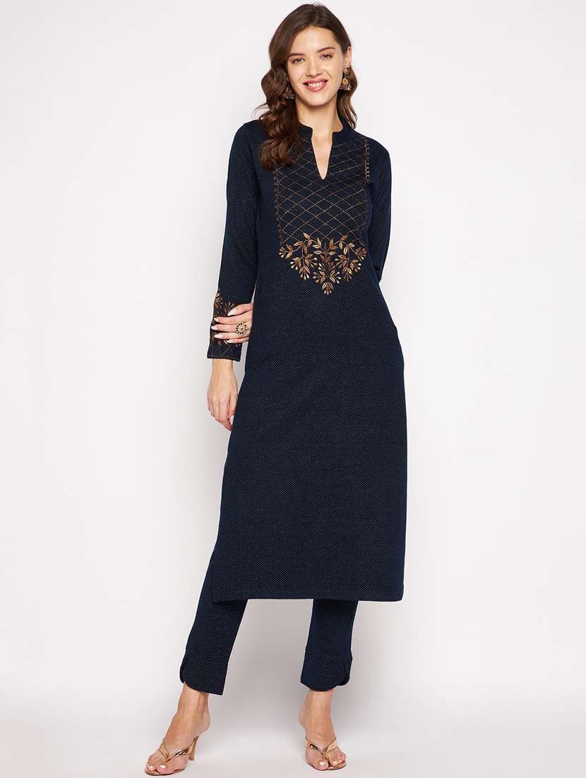women long sleeve woollen kurta pant set