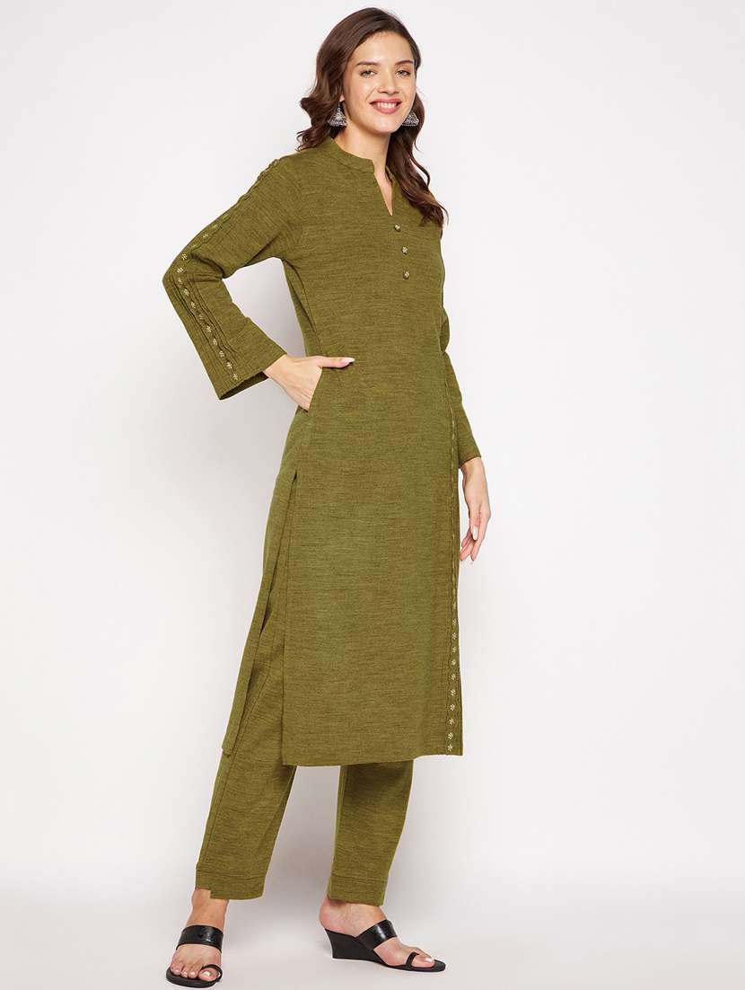 women long sleeve woollen kurta pant set - 20506727 - Standard Image - 2
