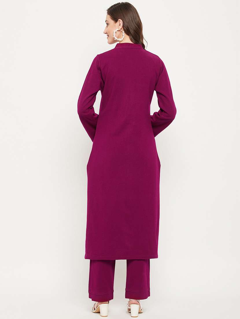 women long sleeve woollen kurta pant set - 20506728 - Standard Image - 2