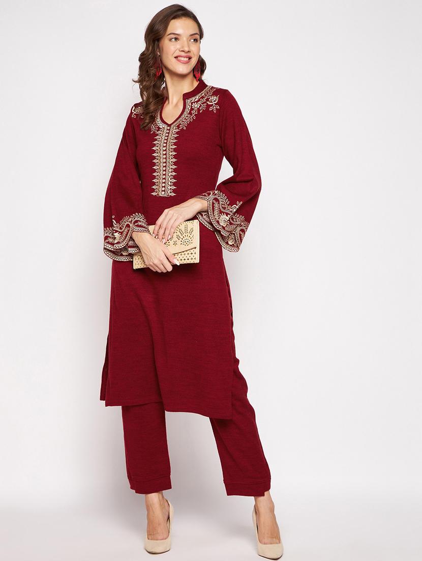 women long sleeve woollen kurta pant set - 20506732 - Standard Image - 2