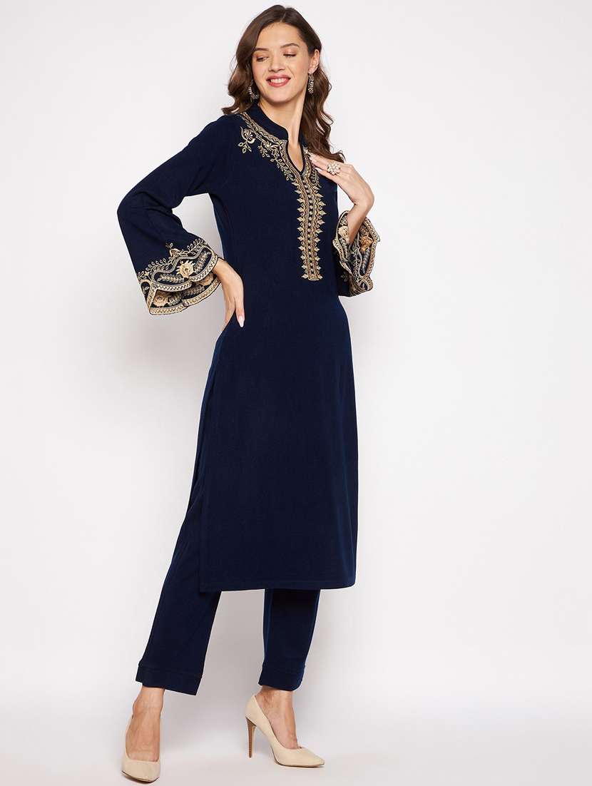 women long sleeve woollen kurta pant set - 20506733 - Standard Image - 2