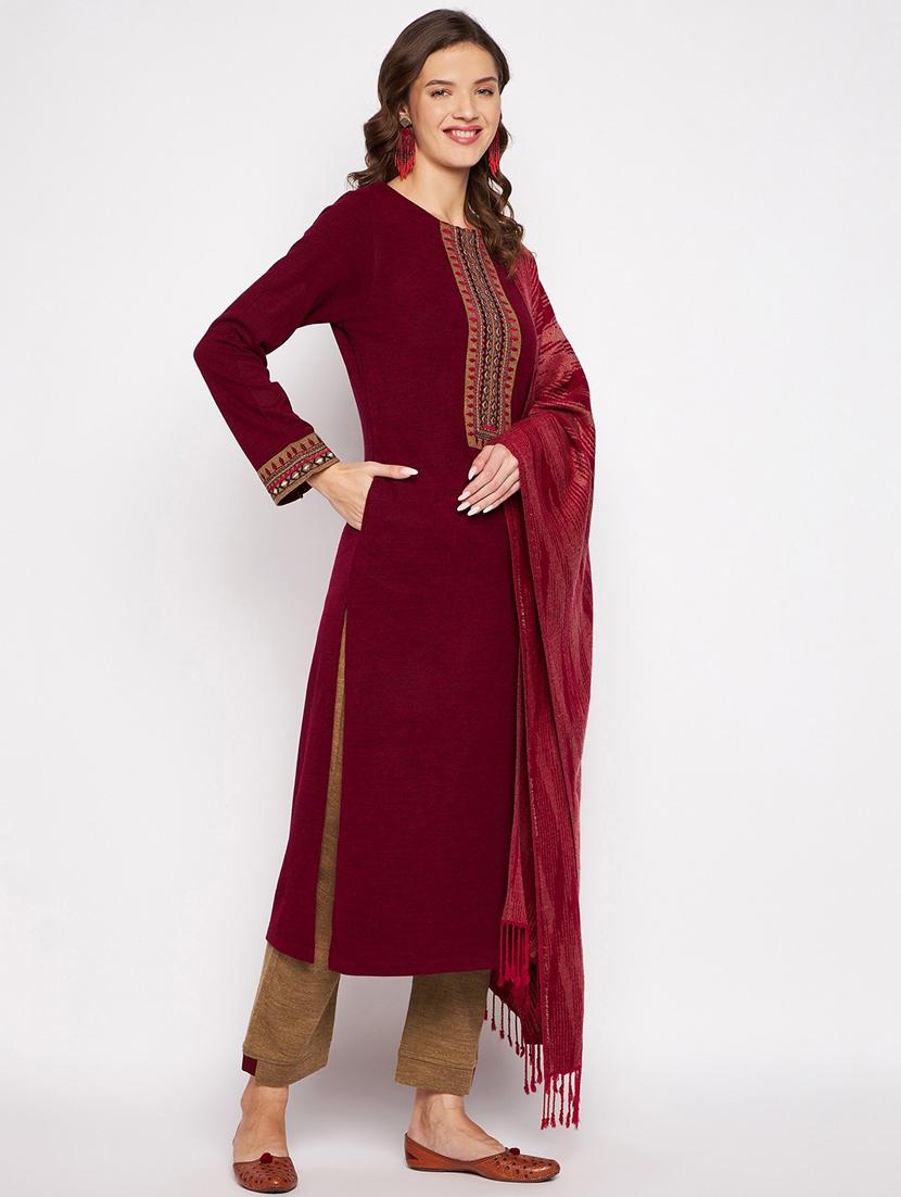 women maroon & khaki suit set - 20506738 - Standard Image - 2