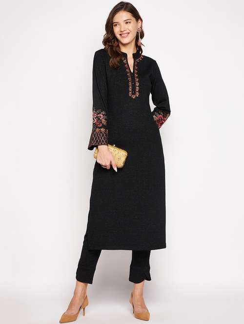 women long sleeve woollen kurta pant set - 20506739 -  Standard Image - 0