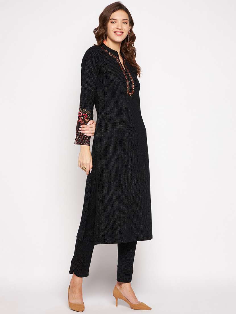 women long sleeve woollen kurta pant set - 20506739 - Standard Image - 2