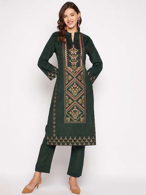 women long sleeve woollen kurta pant set - 20506743 -  Standard Image - 0