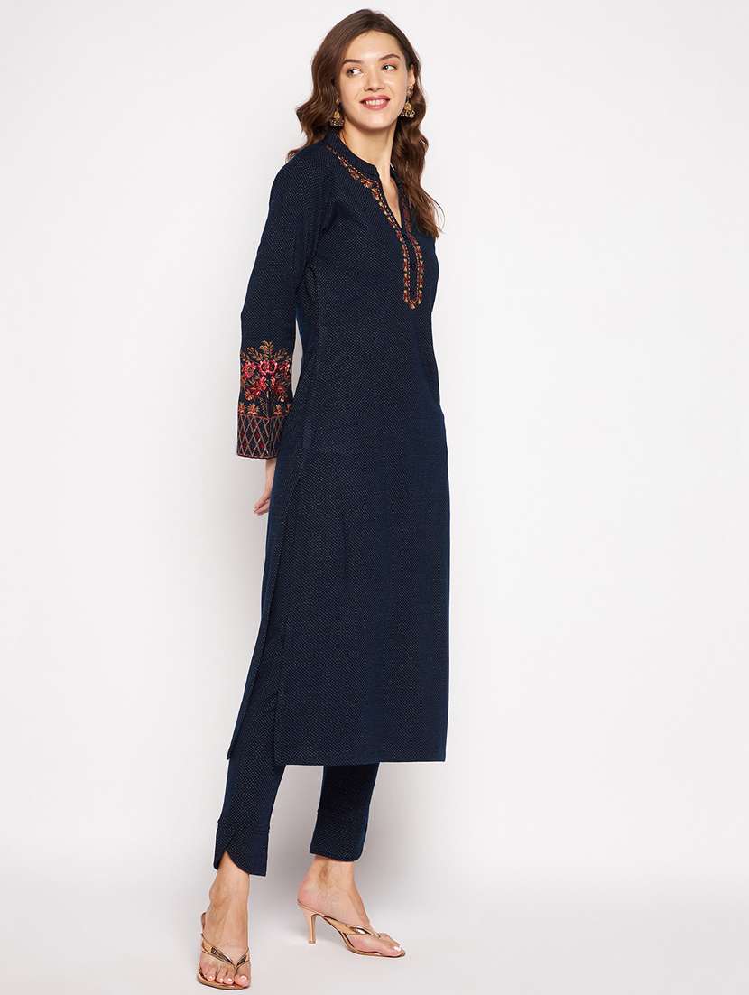 women long sleeve woollen kurta pant set - 20506745 - Standard Image - 2