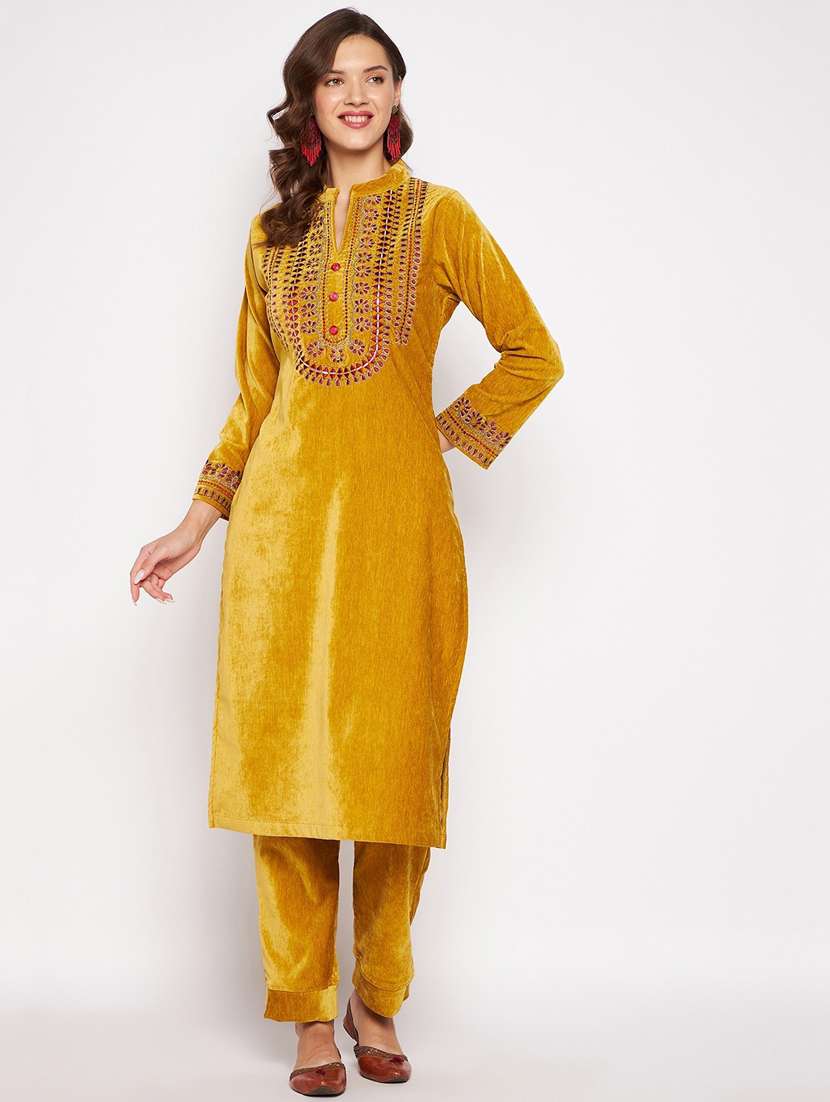 women long sleeve woollen kurta pant set
