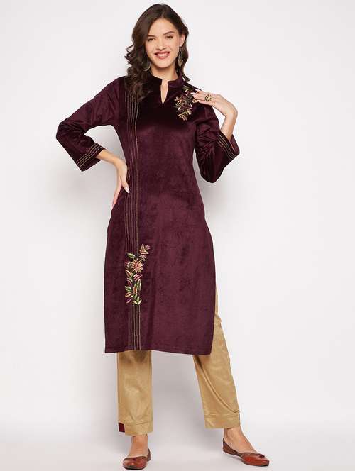 women long sleeve woollen kurta pant set - 20506757 -  Standard Image - 0