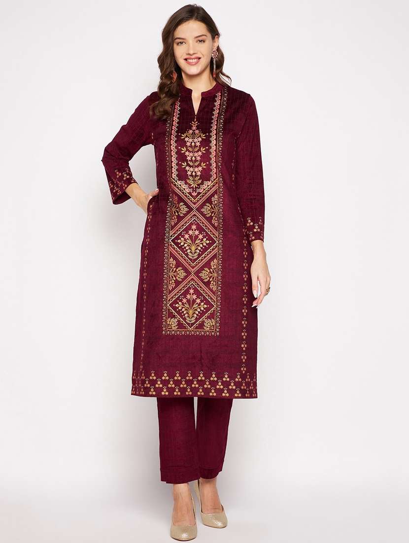 women long sleeve woollen kurta pant set