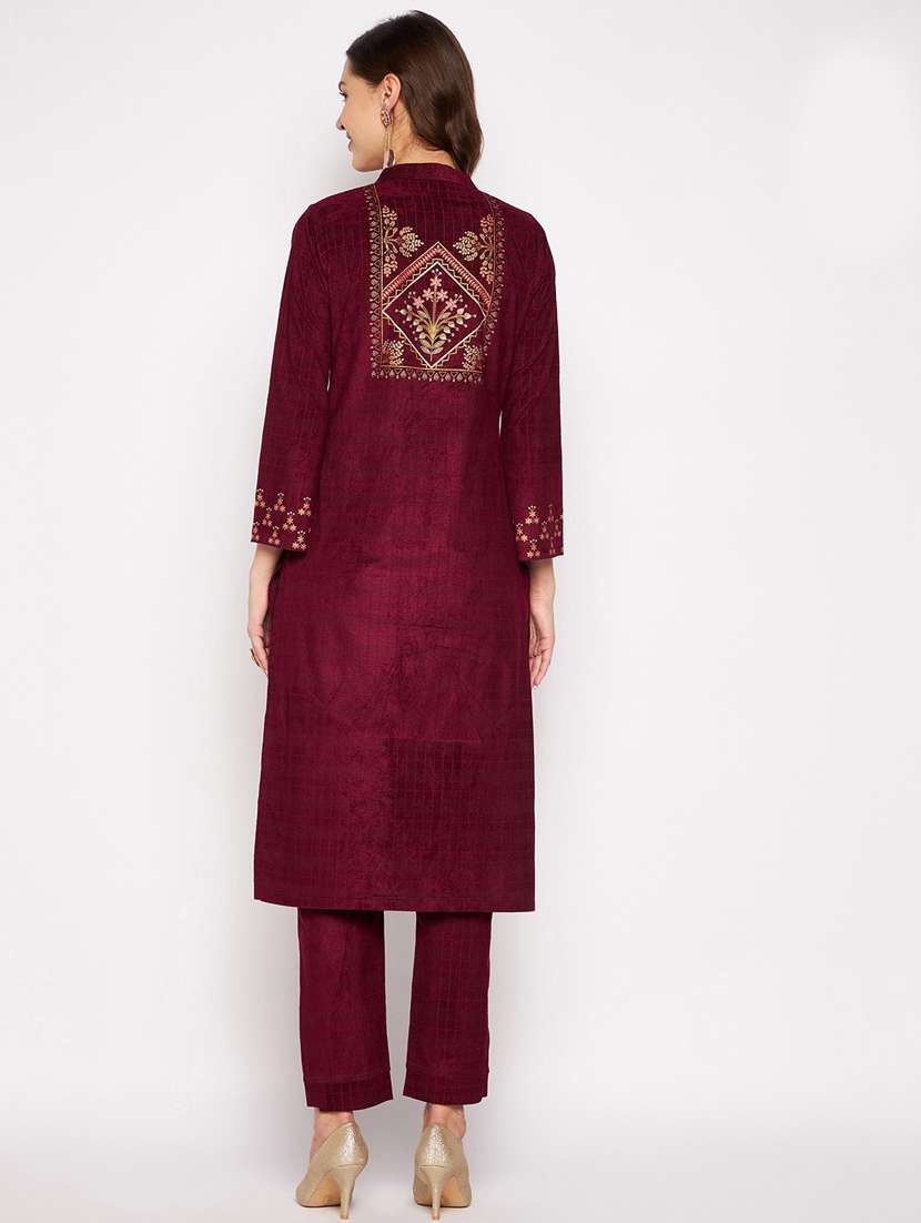 women long sleeve woollen kurta pant set - 20506760 - Standard Image - 2