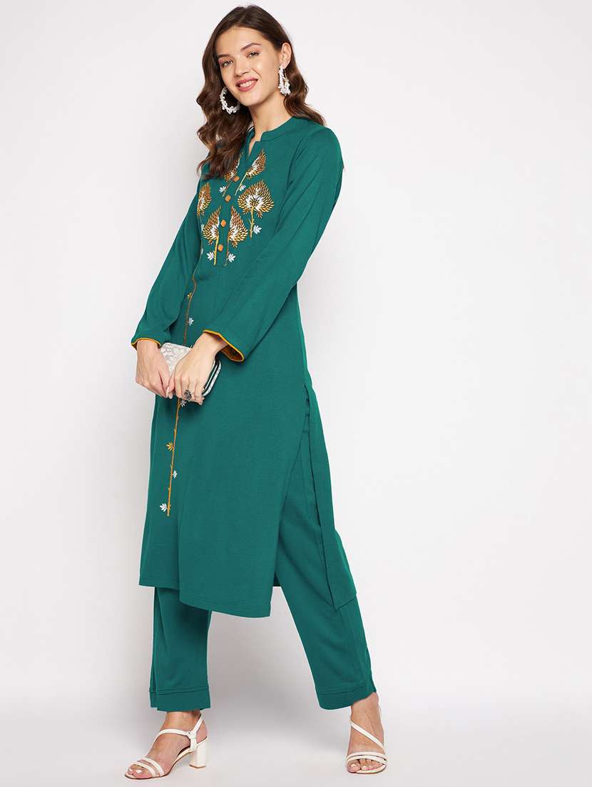 women long sleeve woollen kurta pant set - 20506762 -  Standard Image - 2