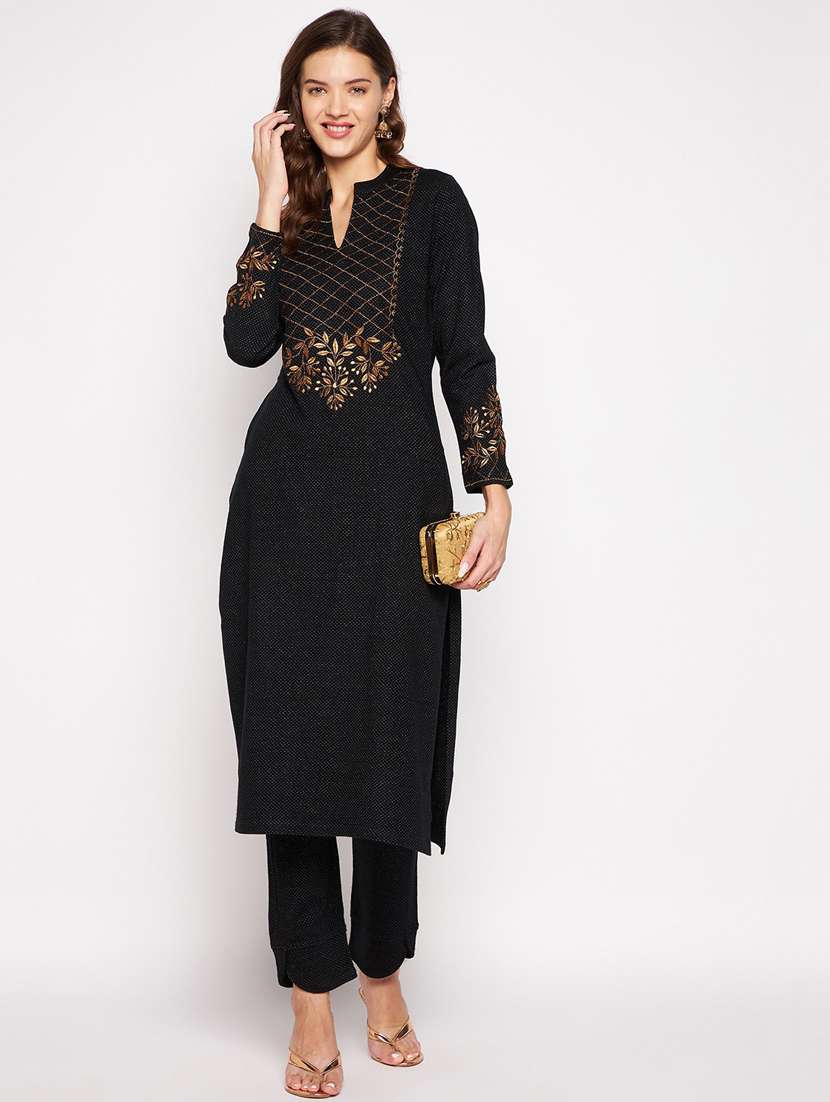 women long sleeve woollen kurta pant set