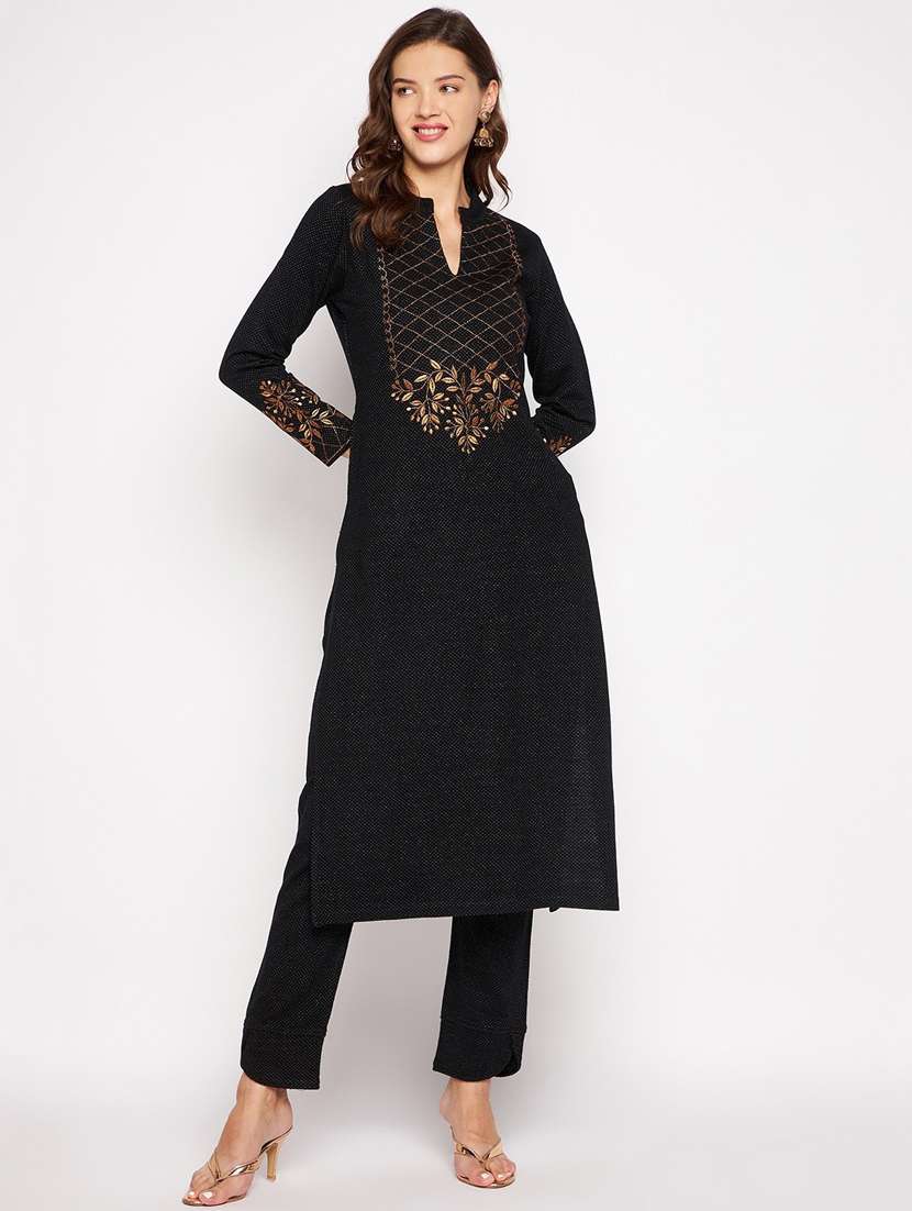 women long sleeve woollen kurta pant set - 20506792 - Standard Image - 2