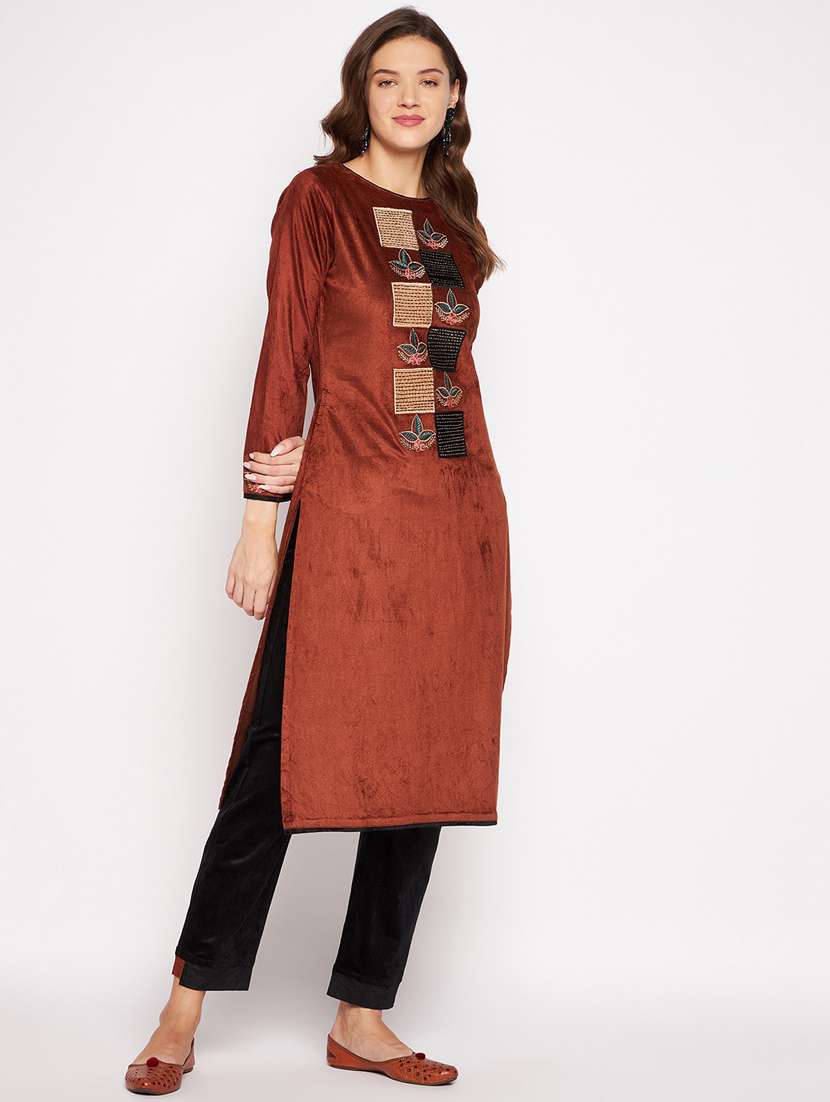 women long sleeve woollen kurta pant set - 20506793 -  Standard Image - 2