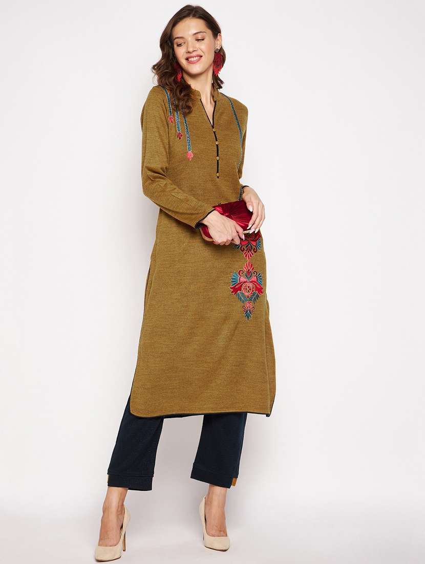women long sleeve woollen kurta pant set - 20506799 - Standard Image - 2