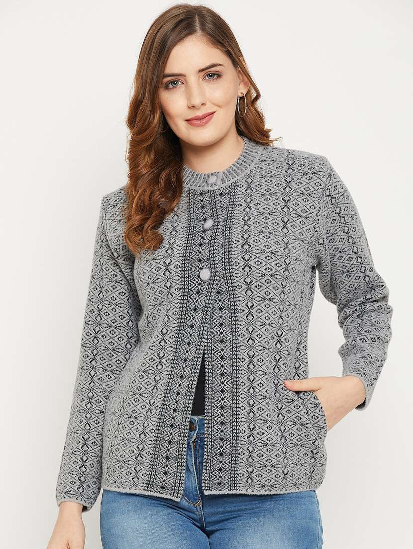 women grey wool blend cardigan - 20506894 - Zoom Image - 0