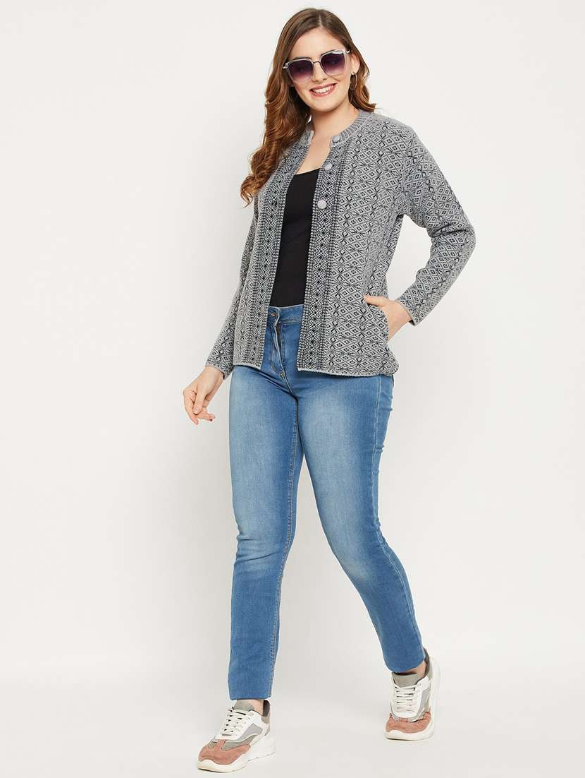 women grey wool blend cardigan - 20506894 - Standard Image - 2