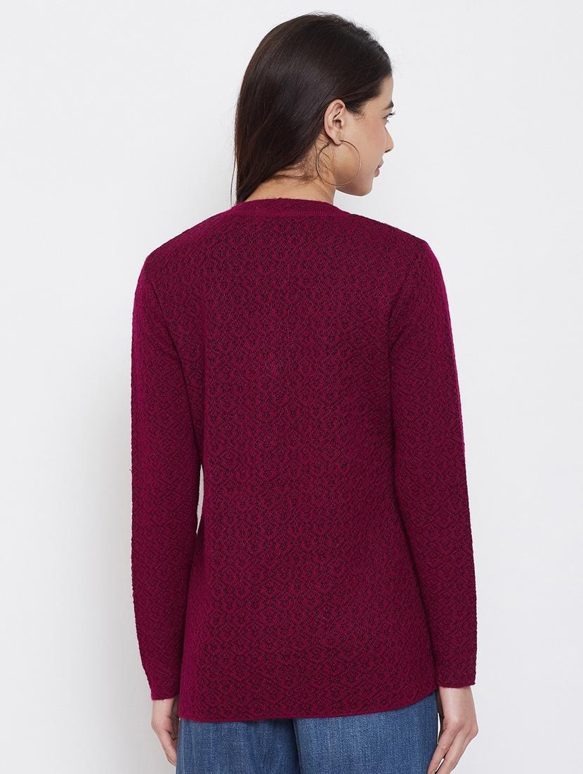 women burgundy wool blend cardigan - 20506997 - Standard Image - 2