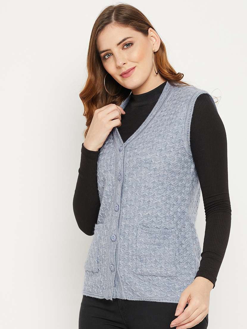women grey sleeveless cardigan - 20507002 -  Standard Image - 2