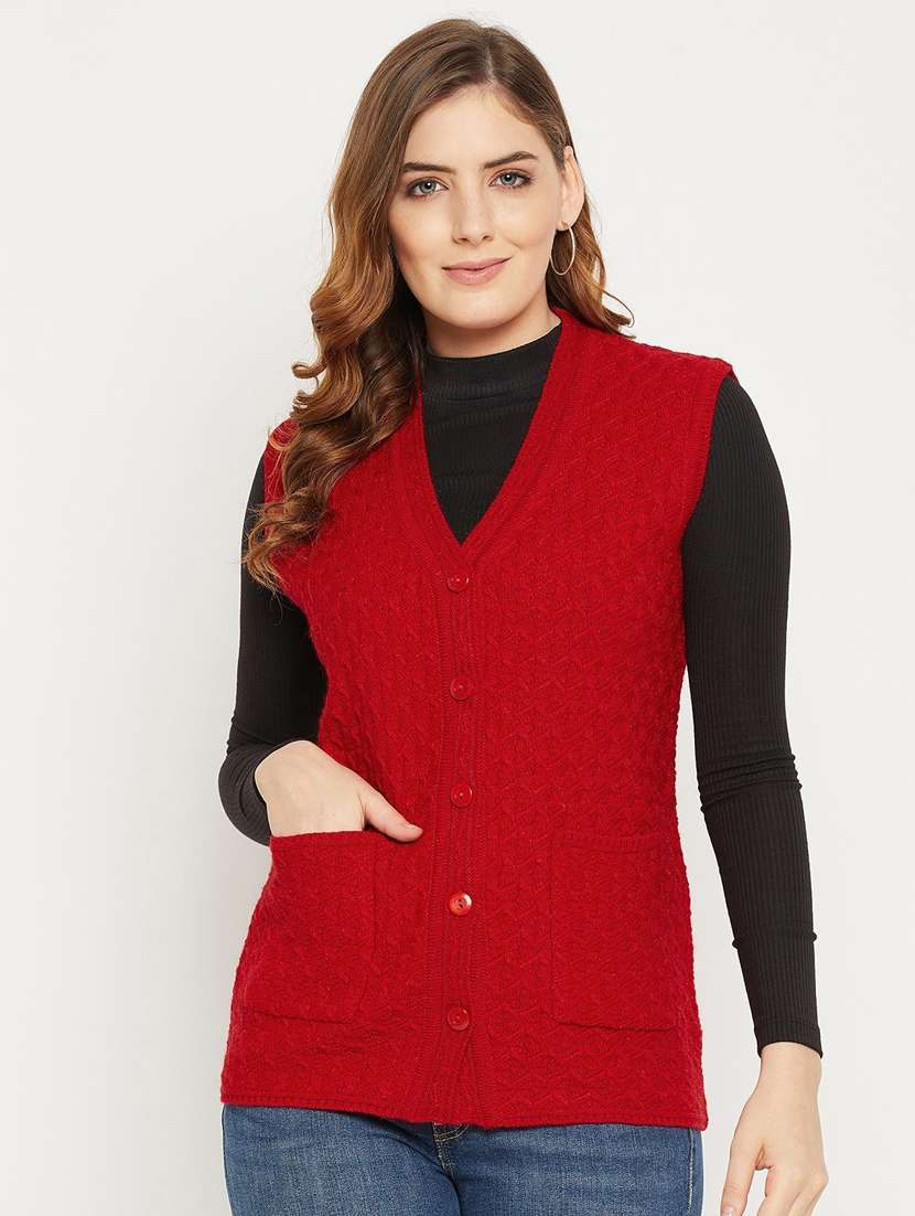 women red sleeveless cardigan