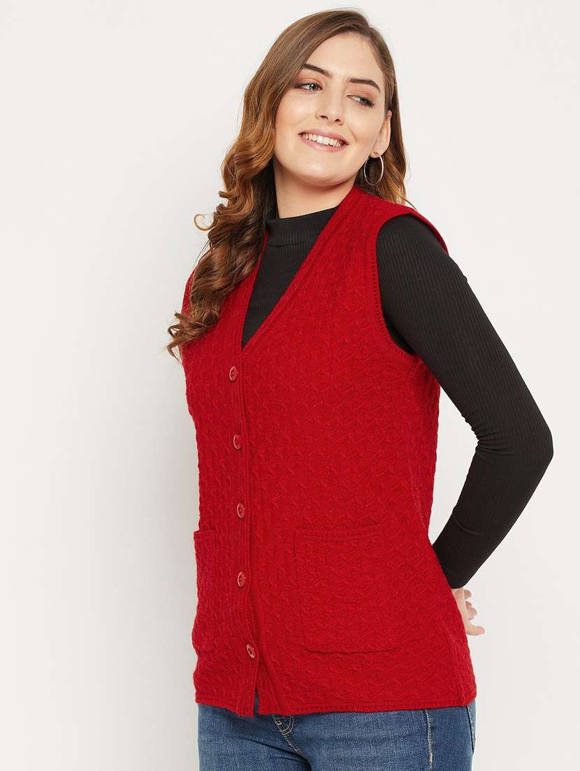 women red sleeveless cardigan - 20507003 - Standard Image - 2