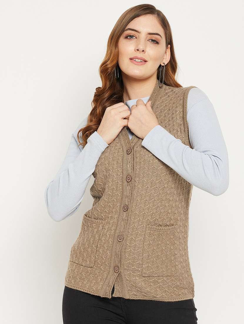 women brown sleeveless cardigan - 20507005 - Standard Image - 2
