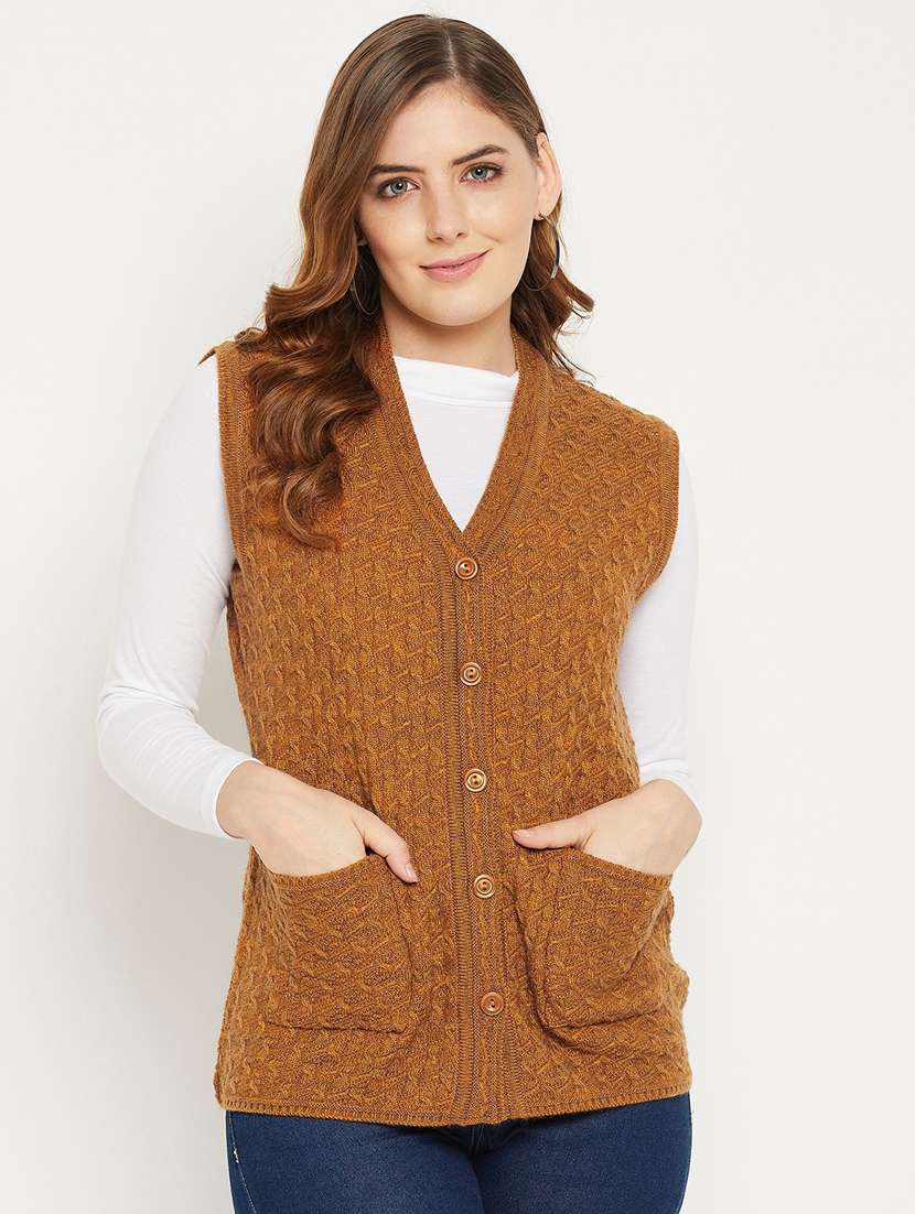 women bronze sleeveless cardigan