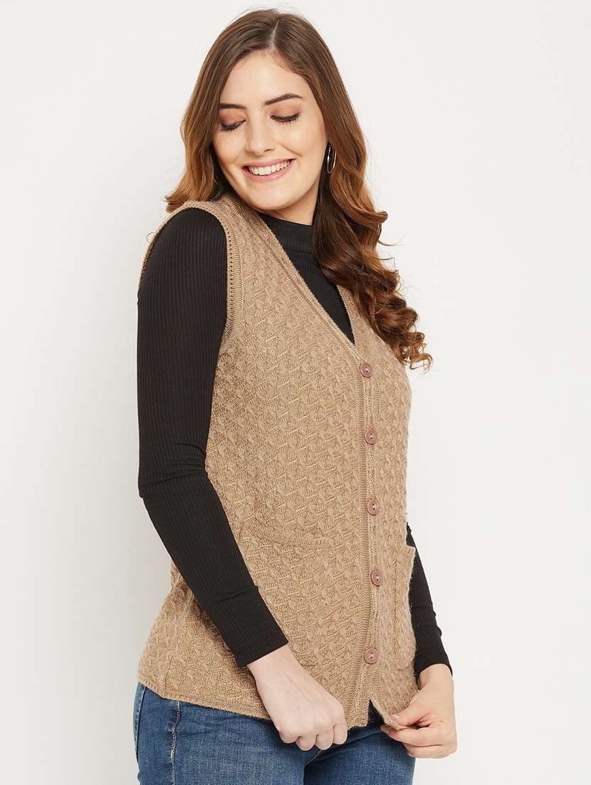 women brown sleeveless cardigan - 20507011 -  Standard Image - 2
