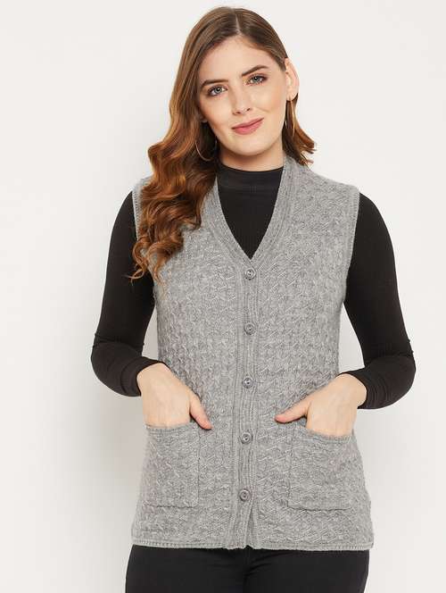 women grey sleeveless cardigan - 20507017 -  Standard Image - 0