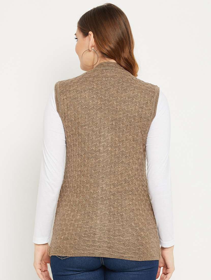 Women Brown Sleeveless Cardigan
