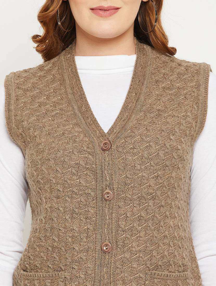 Women Brown Sleeveless Cardigan